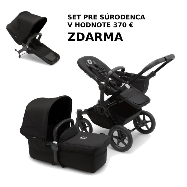 Bugaboo Donkey 5 Kompletný set MONO Black/Midnight Black + set pre súrodenca ZDARMA