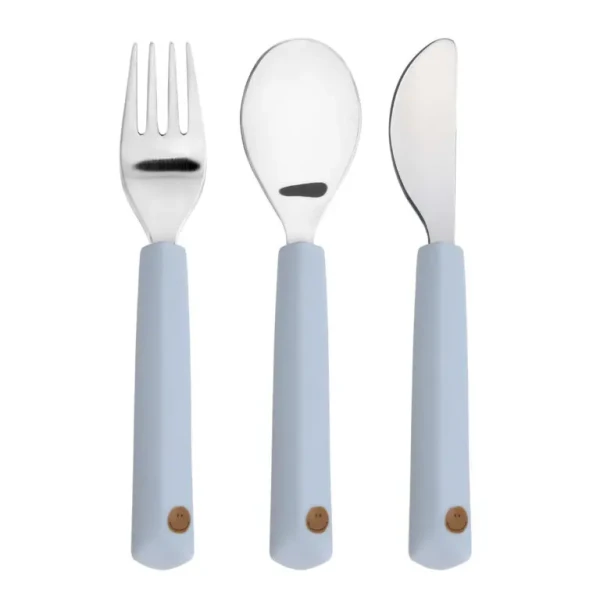 LÄSSIG Cutlery with Silicone Handle 3pcs Happy Rascals Smile sky blue