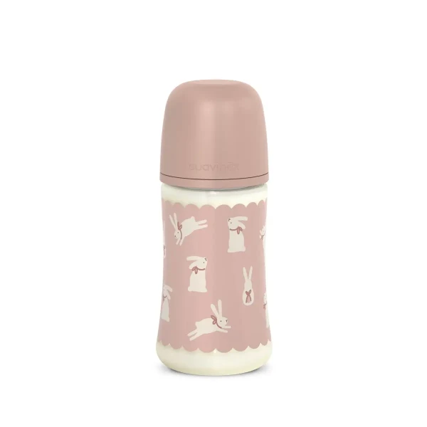 SUAVINEX Dojčenská fľaša WONDERLAND NEW 270ml FYZIOL PRIETOK M - ružový králik