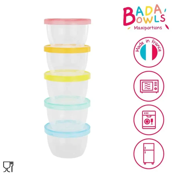 Badabulle Misky s víčky MAXI FUN COLORS 250ml sada 5ks