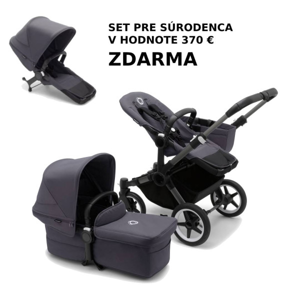 Bugaboo Donkey 5 Kompletný set MONO Graphite/Stormy Blue + set pre súrodenca ZDARMA