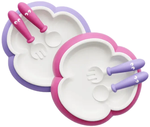 Babybjorn sada 2 talířků s příbory pink/purple