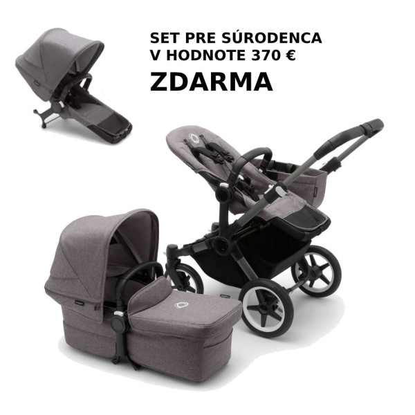 Bugaboo Donkey 5 Kompletný set MONO Graphite/Grey Melange + set pre súrodenca ZDARMA