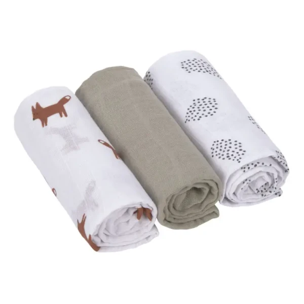 LÄSSIG Swaddle Burp blanket 60x60 Little Forest fox
