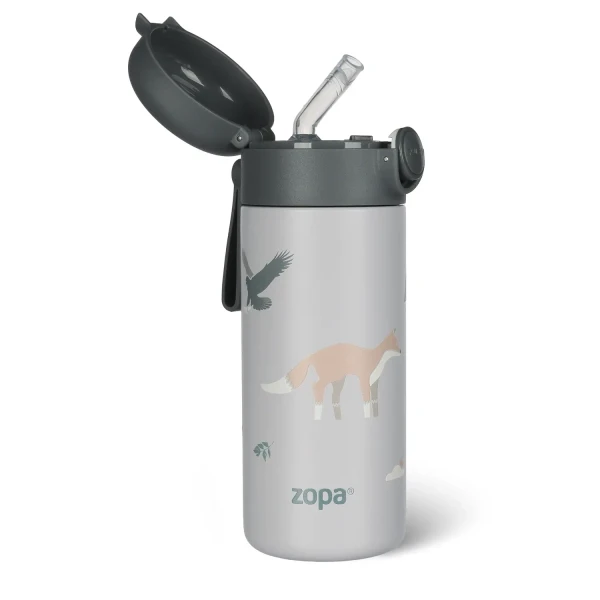 Zopa Termoska na tekutiny s brčkem a silikonovým držákem 350 ml, Mountains