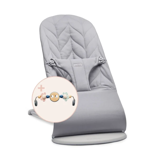 Lehátko Babybjorn Bouncer Bliss Light Grey Woven Petal s hračkou Googly Eyes Pastel