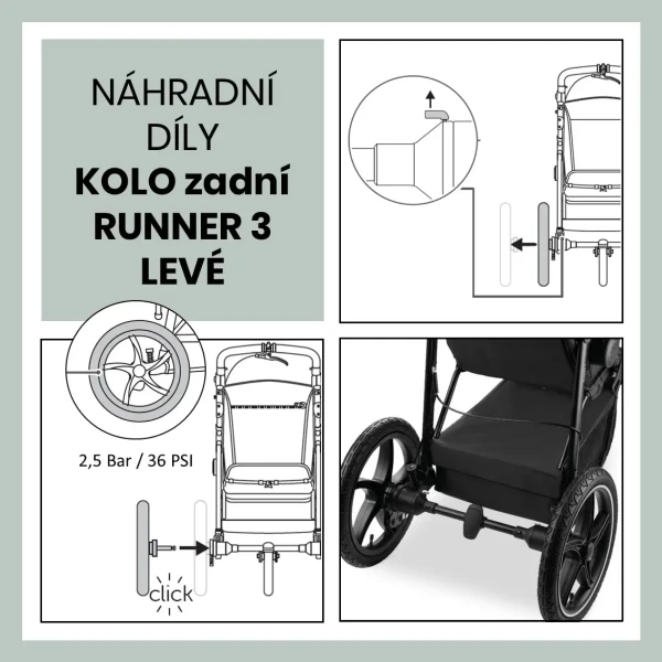 Hauck KOLO ZADNÉ Runner 3 Black ľavé