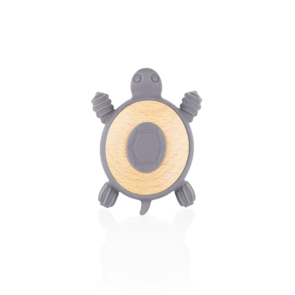 Zopa Silikonové dřevěné kousátko Turtle, Dove Grey