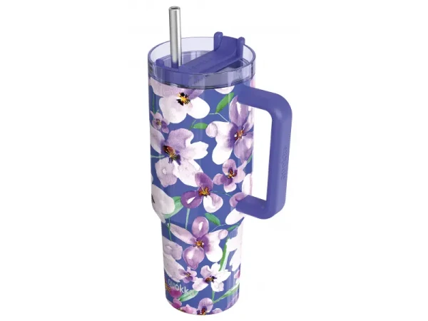 Quokka Nerezový termohrnek s brčkem Stream Flower Dusk 1200 ml