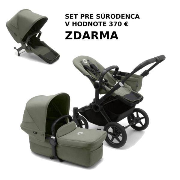 Bugaboo Donkey 5 Kompletný set MONO Black/Forest  + set pre súrodenca ZDARMA