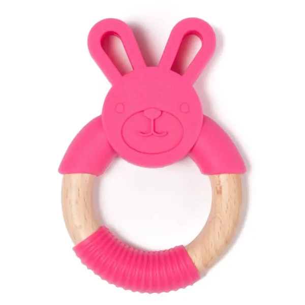 BO Jungle Kousátko B-TEETHER ANIMAL WOOD Pink Rabbit