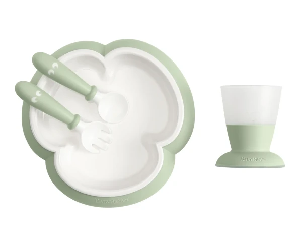 Babybjorn dětský jídelní set 4 dílný pudrově zelený