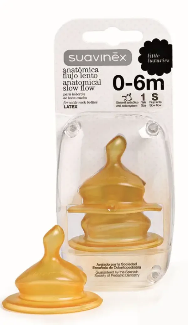 SUAVINEX | SAVIČKA ŠIROKOHRDLÁ ANATOMICKÁ Latex S1/S - 2 ks