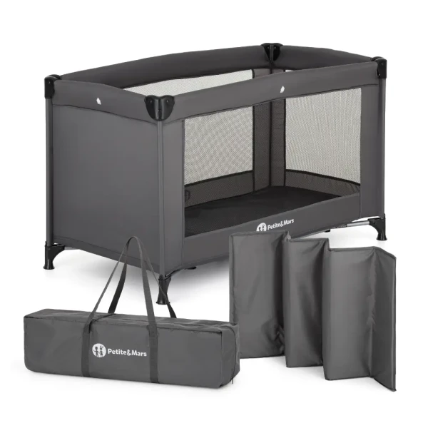 PETITE&MARS Postieľka cestovná Koot Lite, Dark Grey