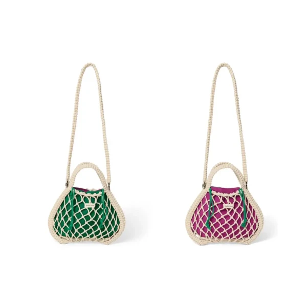 STUDIO NOOS - MACRAME MINI HAND BAG Natural sieťka & Purple Green