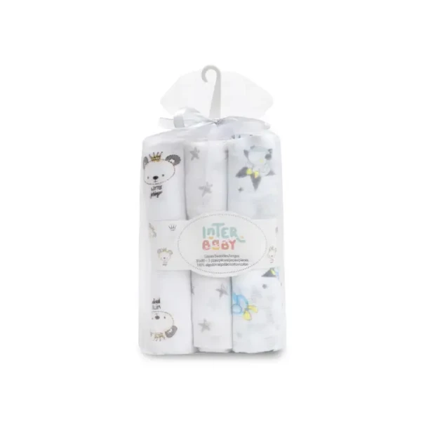 INTERBABY | PLENKA zvířátka 3 kusy 80x80 cm- bílo/šedá