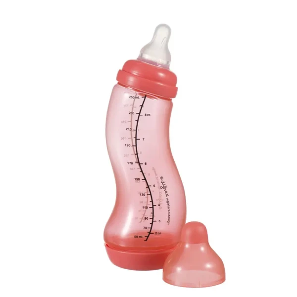Difrax Kojenecká S-lahvička Difrax, Antikolik, korálová, 250ml