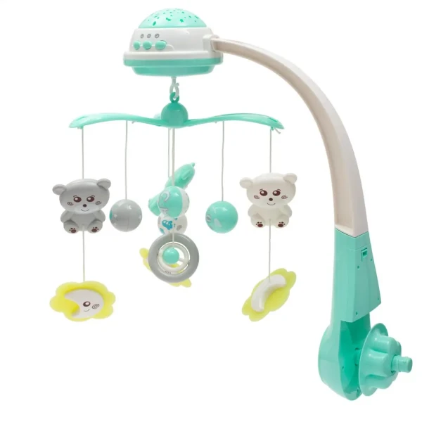 BABY MIX Kolotoč nad postieľku so svetelným projektorom mätový