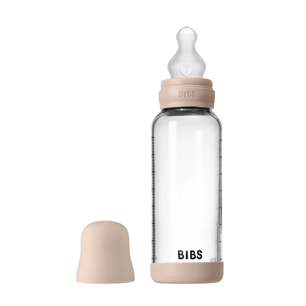 BIBS antikoliková sklenená fľaša so silikónovým cumlíkom 240ml blush