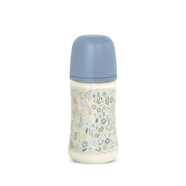 SUAVINEX Dojčenská fľaša WONDERLAND NEW 270ml FYZIOL PRIETOK M - modrý kvet