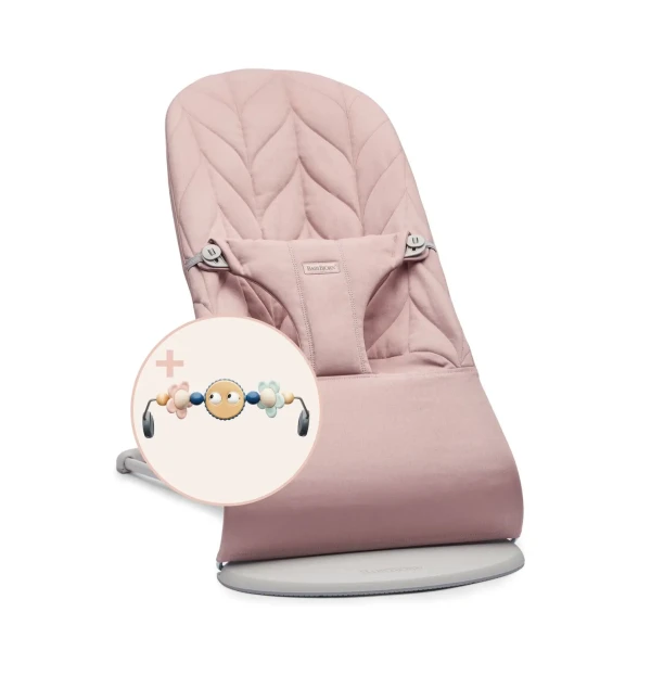 Lehátko Babybjorn Bouncer Bliss  Dusty pink cotton Petal s hračkou Googly Eyes Pastel