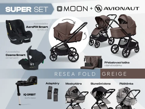 MOON Kombinovaný kočík ReSea FOLD SUPER ORBIT set - GREIGE