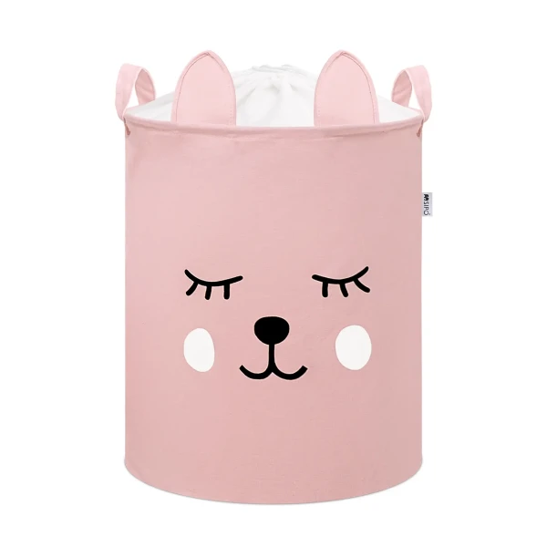 Sipo Koš na hračky se šňůrkou, skládací bavlněný / 43 l, Teddy Bear Pink