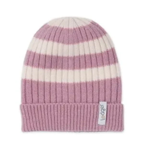 LODGER Čiapka Stripe Merino Mauve 3 - 6 mesiacov