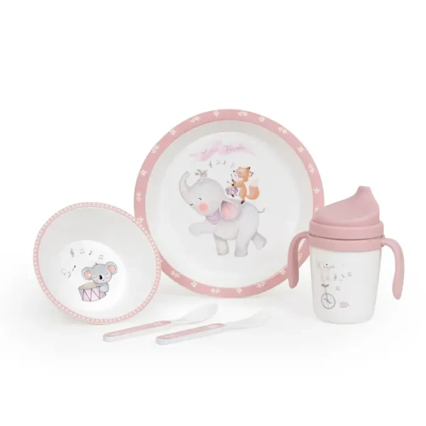 INTERBABY | Jídelní set ZVÍŘÁTKA +6M - růžový