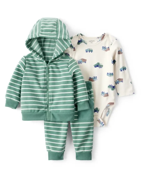 CARTER'S Set 3dílný fleece-body dl. rukáv ,mikina,kalhoty green stripe chlapec 9m/vel.74
