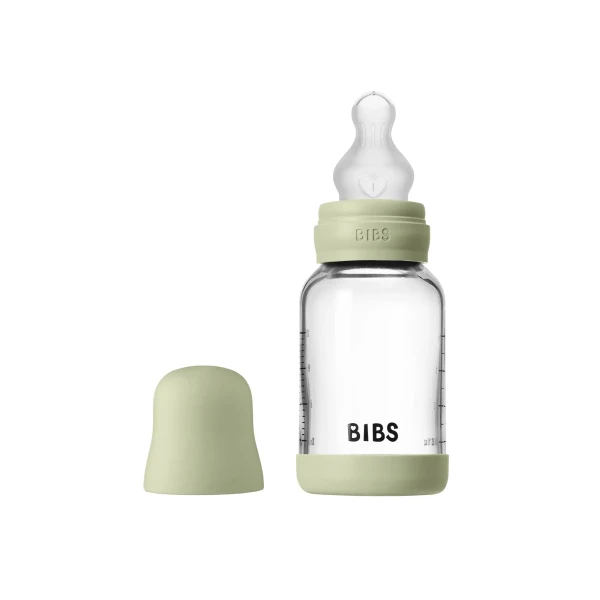 BIBS antikoliková sklenená fľaša so silikónovým cumlíkom 120ml sage