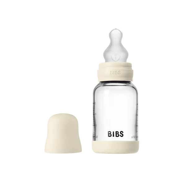 BIBS antikoliková sklenená fľaša so silikónovým cumlíkom 120ml ivory