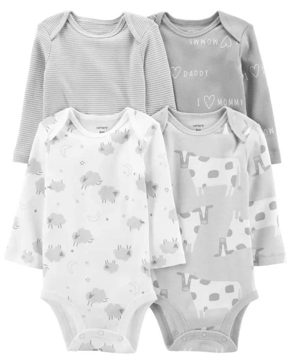 CARTERS Body dl. rukáv Grey neutrál 4ks 18m