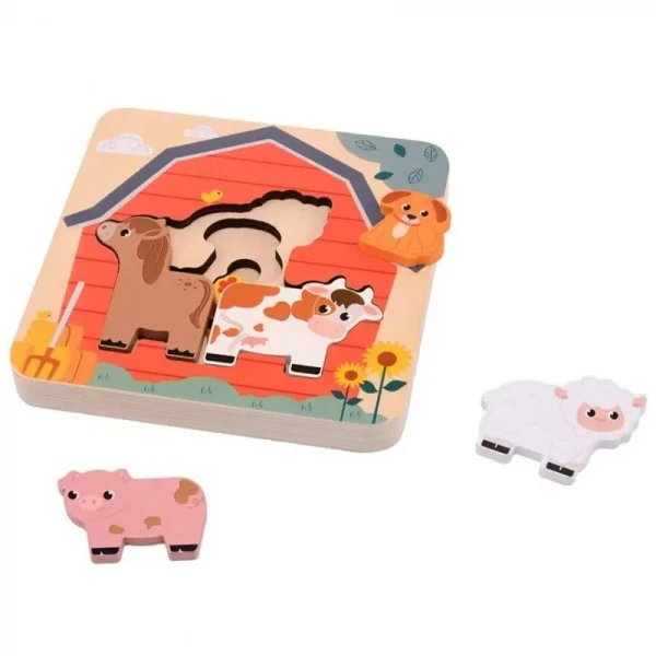 Jouéco Dřevěné vícevrstvé puzzle Farma 7ks 18m+