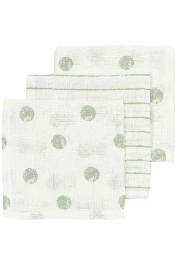 Mušelínová plena-žínka 3-balení - Dot stripe soft green