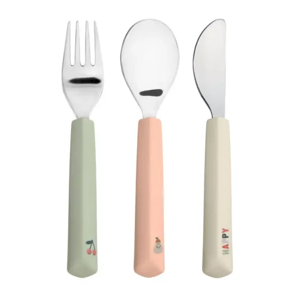 Lässig Cutlery with Silicone Handle 3pcs Happy Fruits cherry