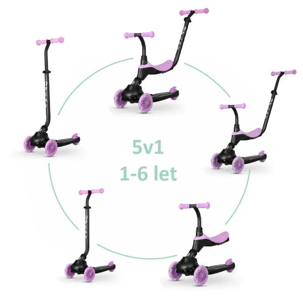 QPLAY Kolobežka / odrážadlo Sema Evo s LED svetlami Violet, vek 1 - 6 rokov, do 50 kg