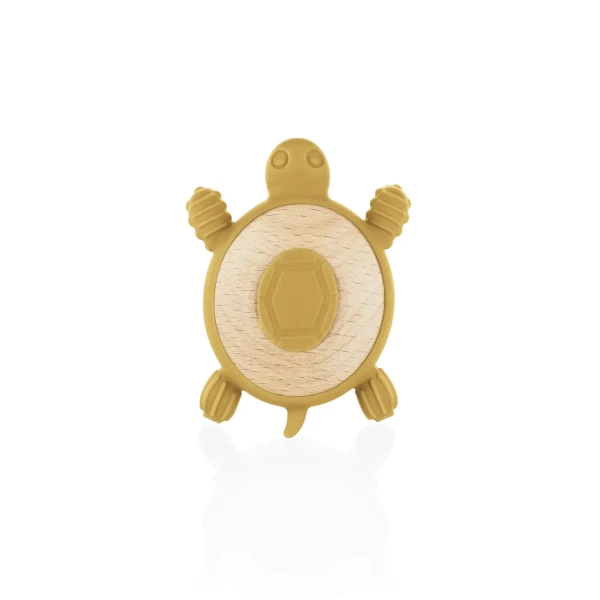 Zopa Silikónové drevené hryzátko Turtle, Mustard Yellow