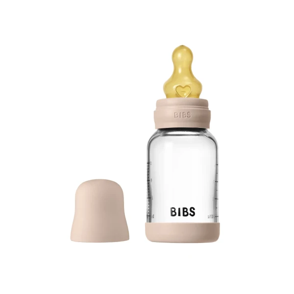 BIBS antikoliková sklenená fľaša s kaučukovým cumlíkom 120ml blush