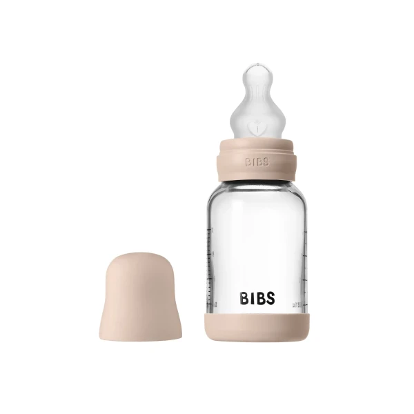 BIBS antikoliková sklenená fľaša so silikónovým cumlíkom 120ml blush