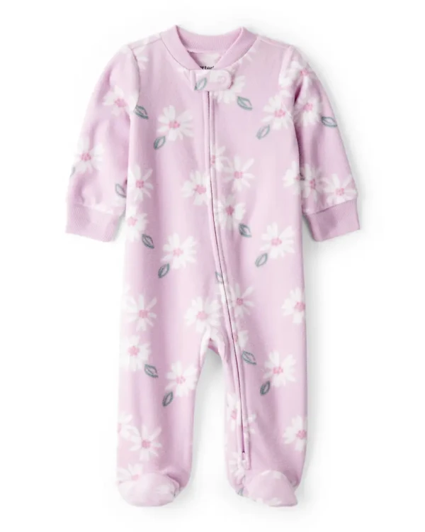 CARTER'S Overal na zips fleece Sleep & Play purple Floral dievča NB/veľ.56