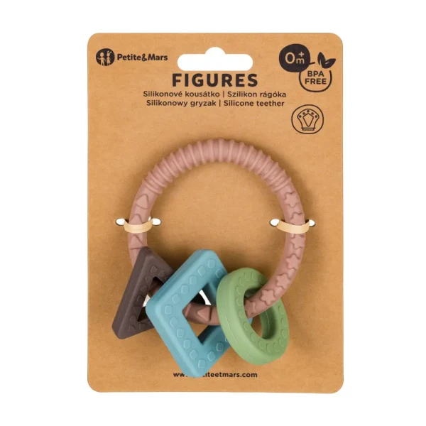 PETITE&MARS Hryzačka silikónová Figures Velvet Latte 0m+