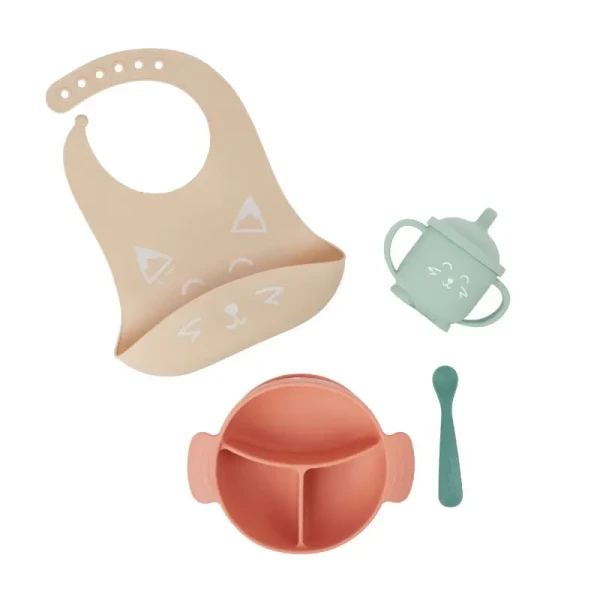BabyMoov Silikonová jídelní sada LEARN´ISY KIT Fox