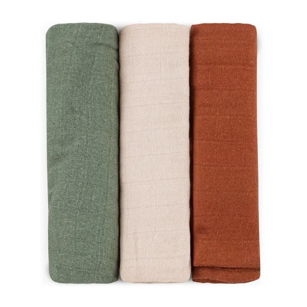 PETITE & MARS Sada plienok bambusová mušelínová 3ks Moussy Earth Tones 68 x 68 cm