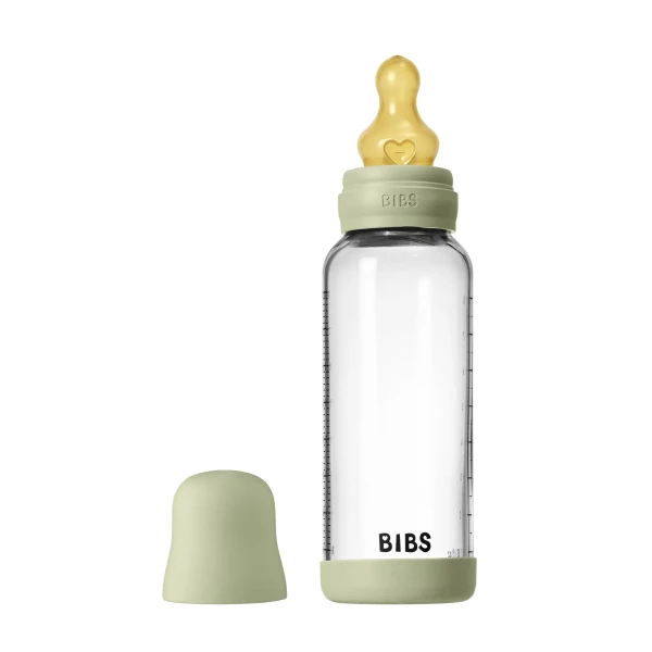 BIBS antikoliková sklenená fľaša s kaučukovým cumlíkom 240ml sage