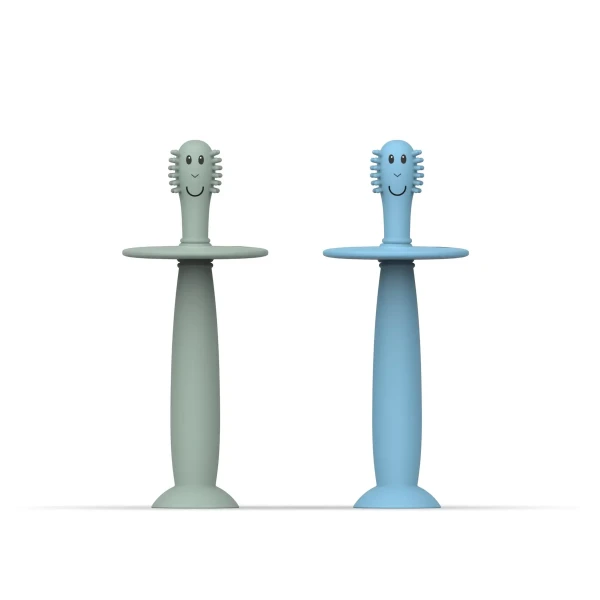 MATCHSTICK MONKEY TRÉNINGOVÁ ZUBNÁ KEFKA SO ZARÁŽKOU MATCHSTICK MONKEY – MINT GREEN AND LIGHT BLUE