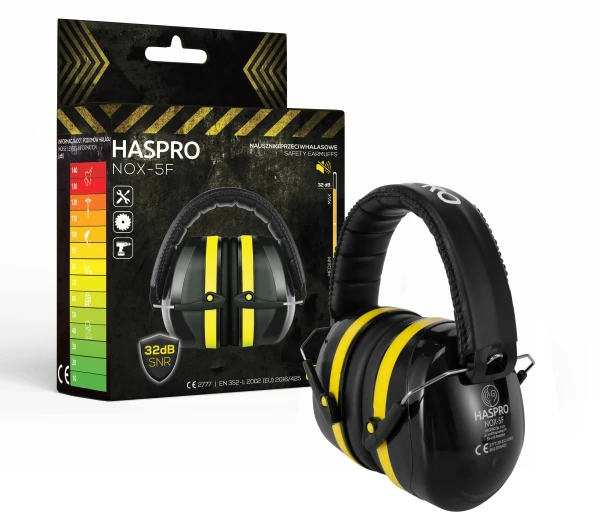 Haspro Chrániče sluchu NOX-5F, SNR 32dB, čierne so žltým pruhom