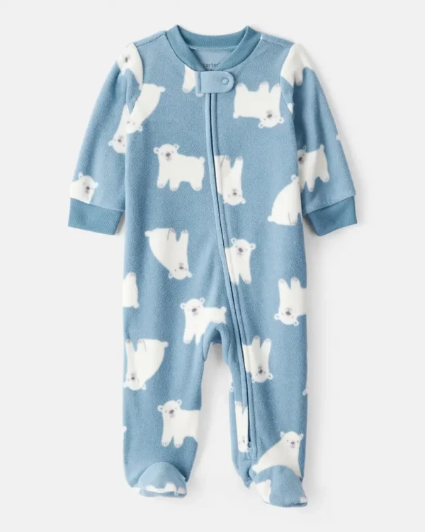 CARTER'S Overal na zips fleece Sleep & Play blue Polar bear chlapec NB/veľ.56