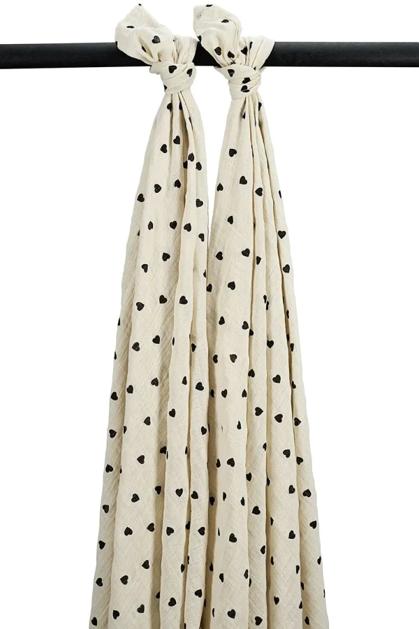 Mušelínové pleny Sweet heart 120x120 cm 2-balení - Soft sand/black