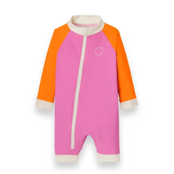 KiETLA ICONIK plavkový overal s UV ochranou - Pink Red 12-18 mesiacov